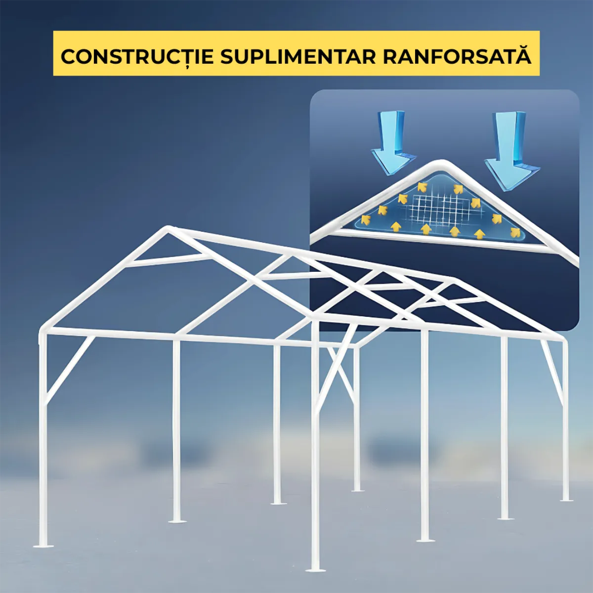 Cort garaj – structură 38 mm + prelată PE 280 g/m²