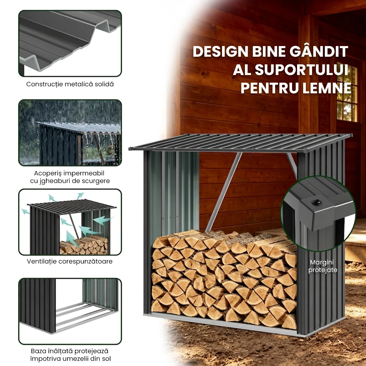 Adăpost metalic pentru lemne de foc Premium 89 × 163 × 154 cm (1,5 m²)