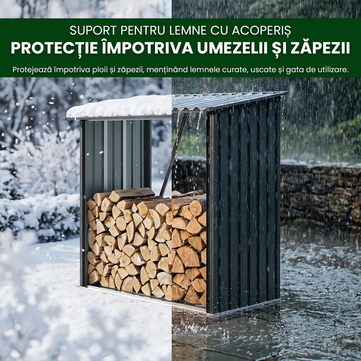 Adăpost metalic pentru lemne de foc Premium 89 × 163 × 154 cm (1,5 m²)