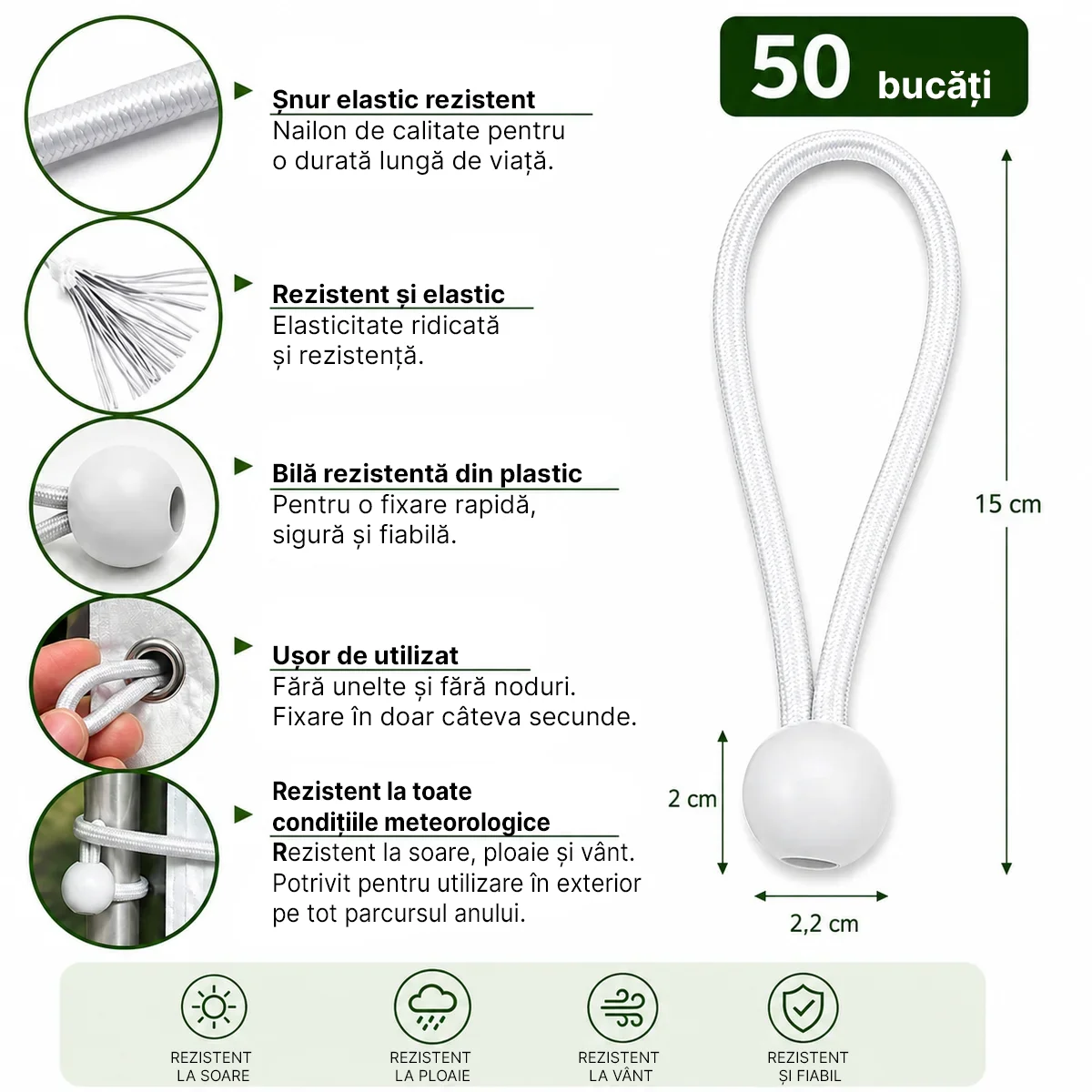 Elastice de fixare cu bilă – 50 buc.